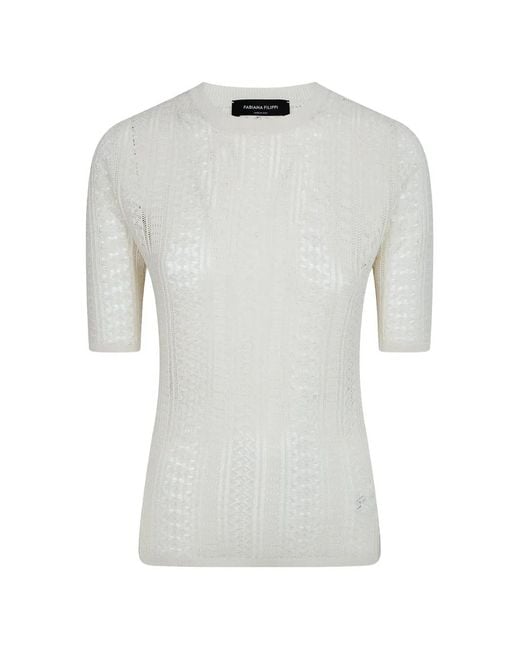 Fabiana Filippi White Open-Stitch Crew-Neck T-Shirt