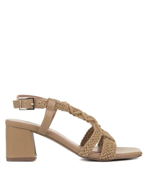 Bibi Lou Brown Braided-Leather Block-Heel Sandals