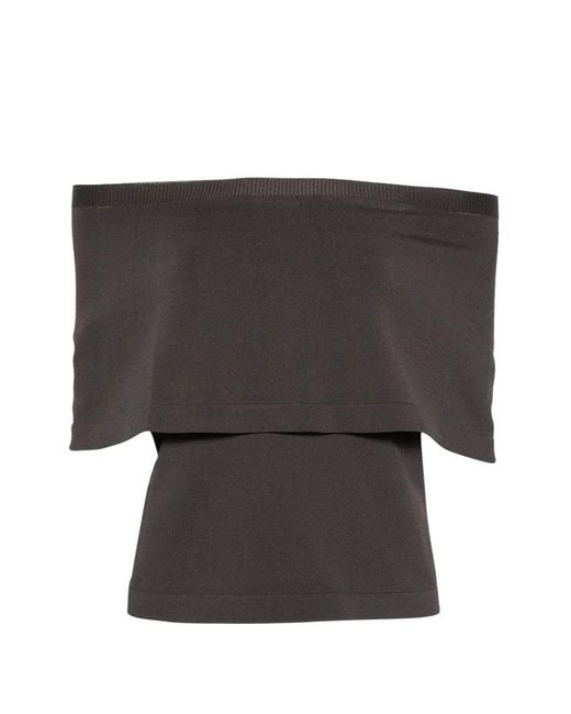 Liviana Conti Gray Crystal Layered Strapless Top
