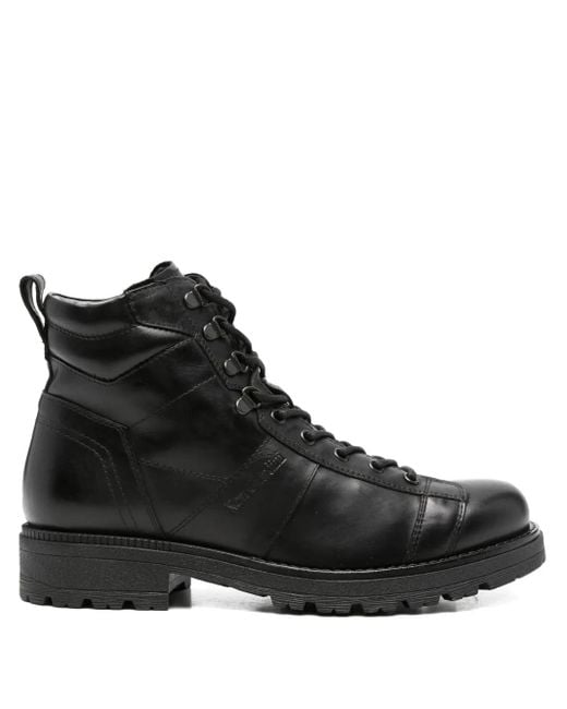 Nero Giardini Black Lace-Up Leather Boots for men