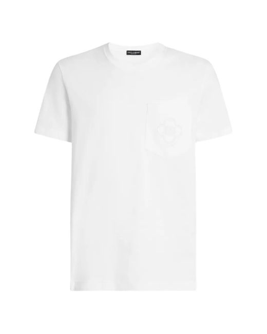 Dolce & Gabbana White Cotton T-Shirt With Logo Embroidery for men