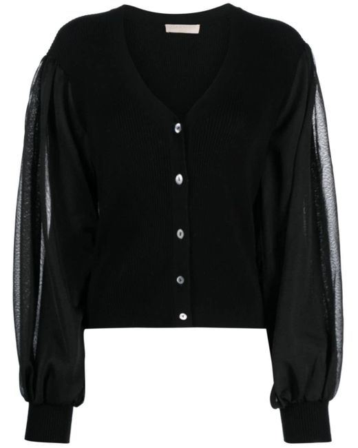 Ulla Johnson Black Semi Sheer-sleeves V-neck Cardigan