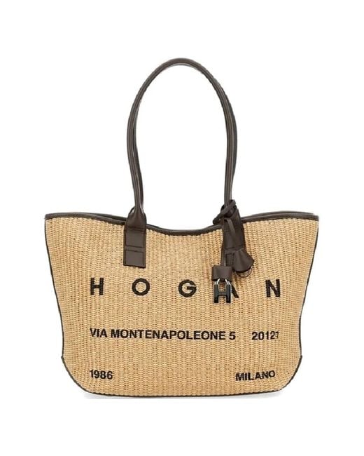 Hogan White Small Logo-Print Woven Tote Bag