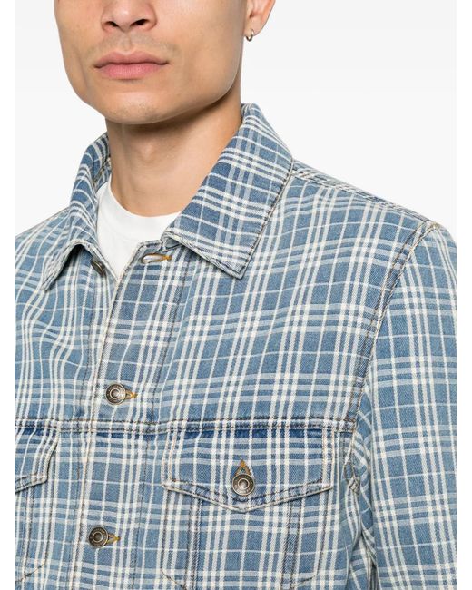 Burberry Blue Darwen Check-Print Denim Jacket for men