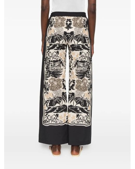 ERMANNO FIRENZE White Graphic-Print Drawstring Palazzo Trousers