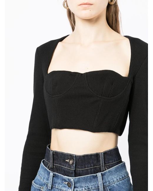 ROKH Black Cropped Sweetheart Neck Top