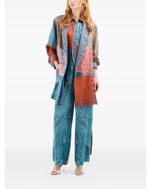Pierre Louis Mascia Blue Tetris Paisley Elastic Palazzo Pants