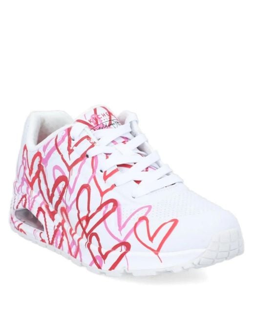 Skechers Pink Heart-Print Sneakers