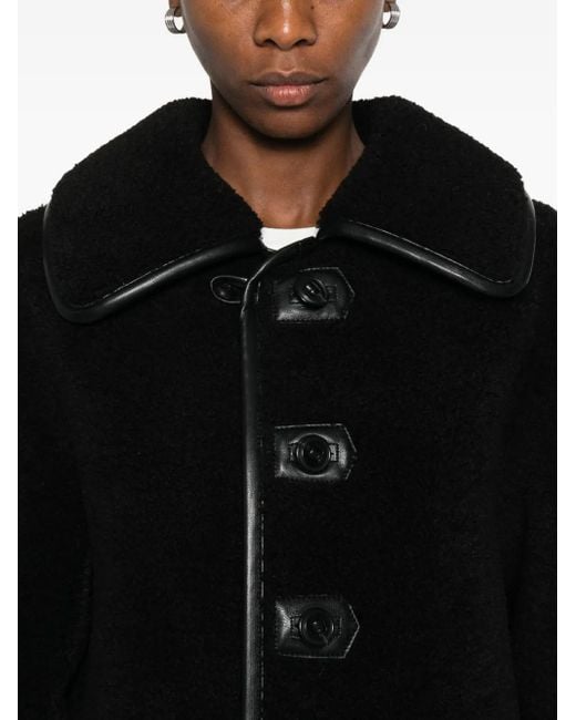 Low Classic Black Button-Fastening Teddy Jacket