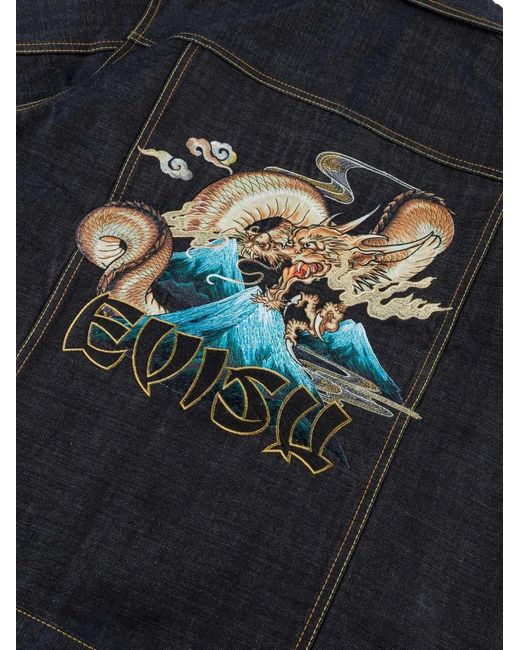 Evisu Black Dragon-Embroidered Denim Jacket for men