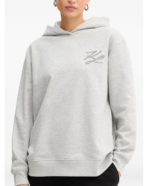 Karl Lagerfeld White Logo-Embroidered Hoodie