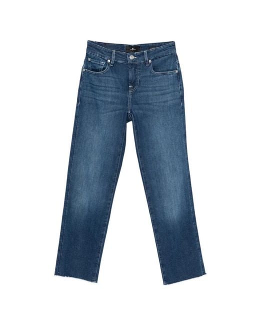 7 For All Mankind Blue Five-Pockets Straight Jeans