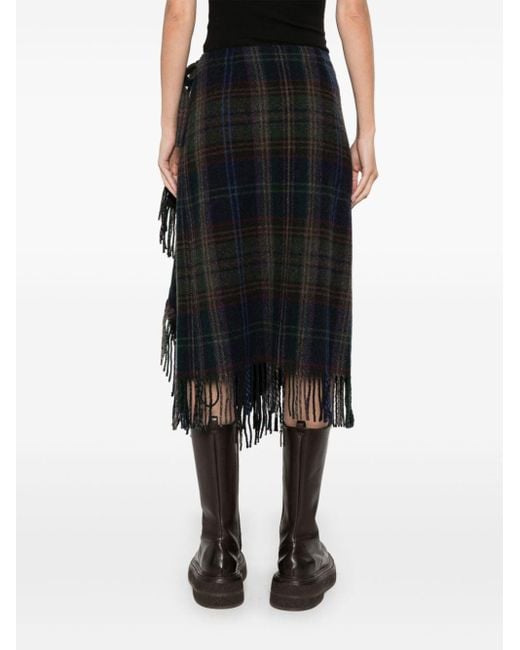 Polo Ralph Lauren Black Fringe-Trim Plaid Wrap Skirt