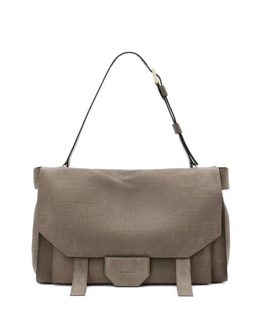 AllSaints Gray Schultertasche mit Kroko-Effekt