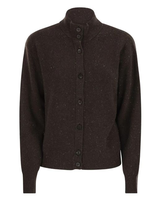 Peserico Black Buttoned Turtleneck Cardigan