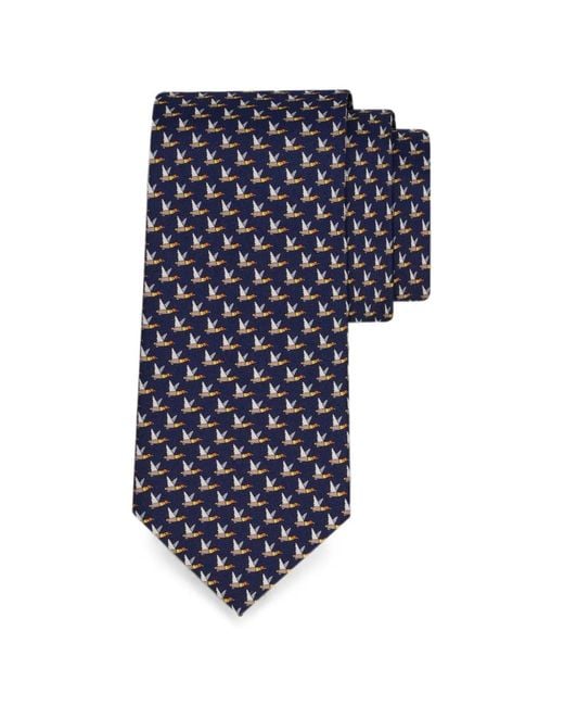 Ferragamo Blue Mallard-Print Silk Tie for men