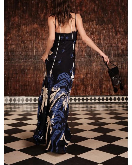 Johanna Ortiz Blue Dancing With The Shadows Tie-Strap Printed Dress