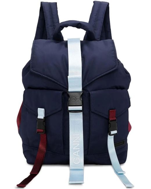 Ganni Backpack With Logo in Blue | Lyst