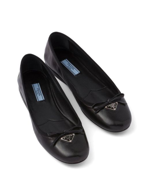 Prada Black Logo Leather Ballerina Flat