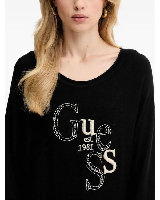 Guess Black Embroidered Long-Sleeved T-Shirt
