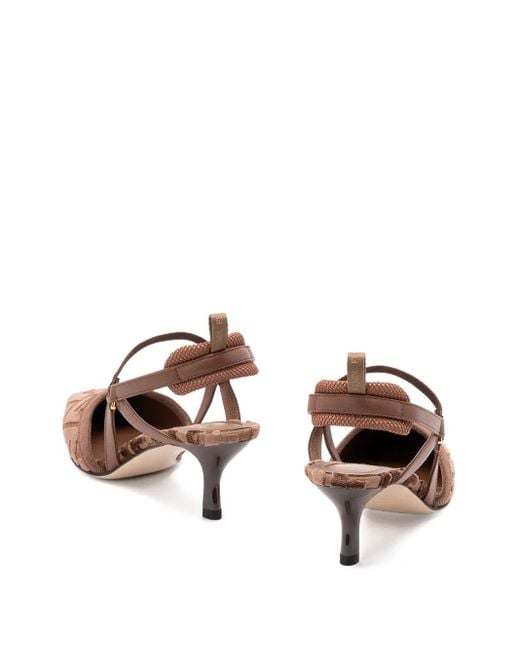 Fendi Brown Slingback-Pumps mit Monogrammmuster 55mm