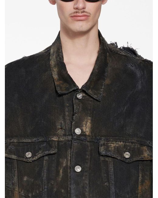 Balenciaga Black Distressed-effect Denim Jacket for men