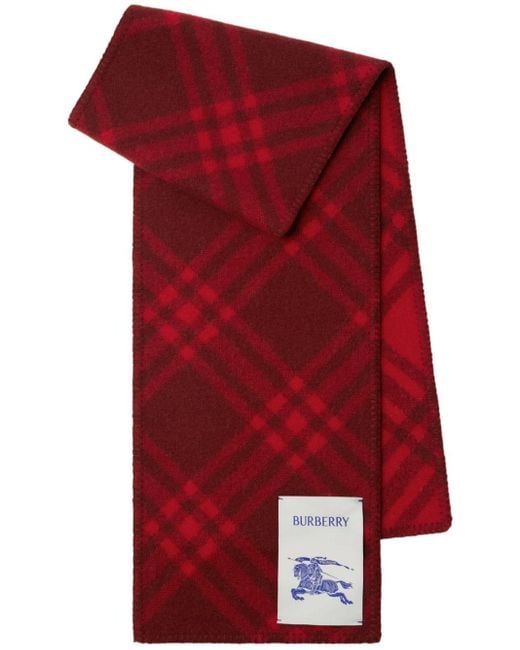Burberry Red Check Motif Wool Scarf