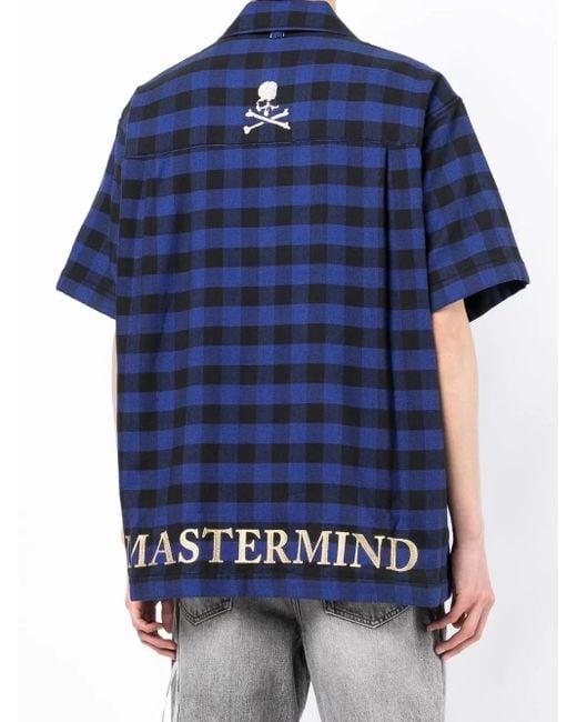 MASTERMIND WORLD Blue Plaid-Check Embroidered Shirt for men