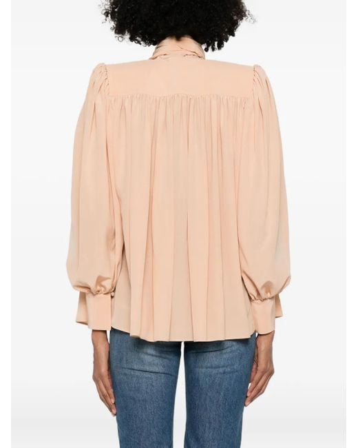 Chloé Natural Pussy-Bow Long-Sleeve Blouse