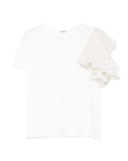 Parlor White Ruffled-Sleeve T-Shirt
