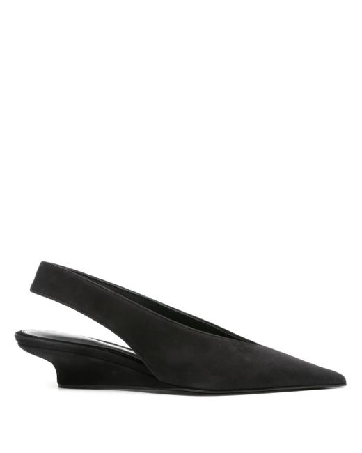 Totême  Black 40Mm The Suede Wedge-Heel Slingback Pumps