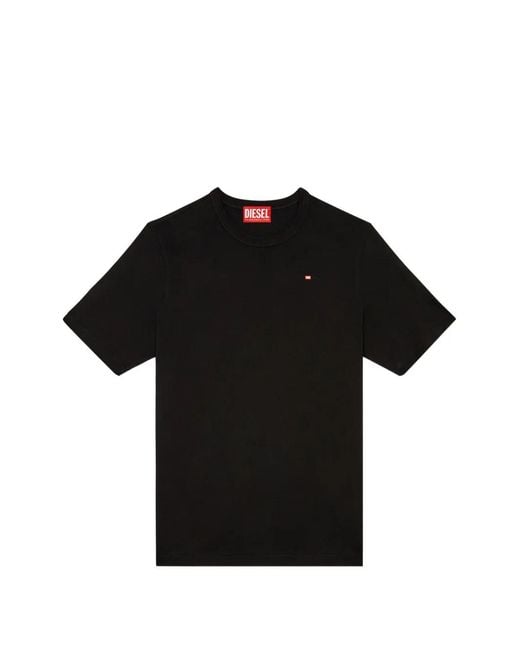 DIESEL Black Cotton T-Shirt With Logo Embroidery for men