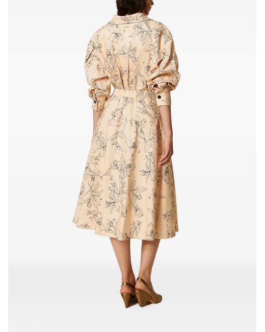 Twinset Natural Midi Bull Skirt With Floral Print
