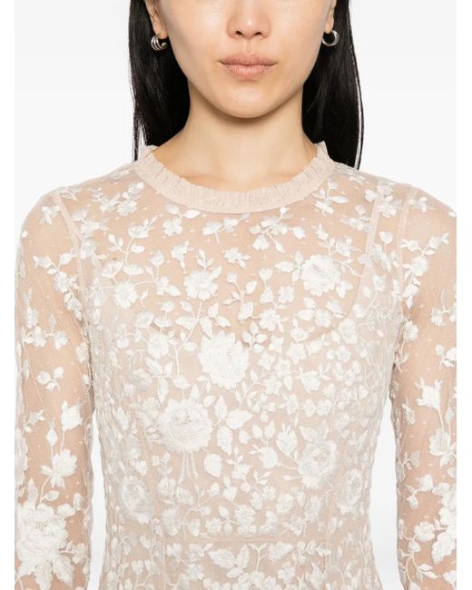 Abito Con Ricamo A Fiori di Needle & Thread in Natural