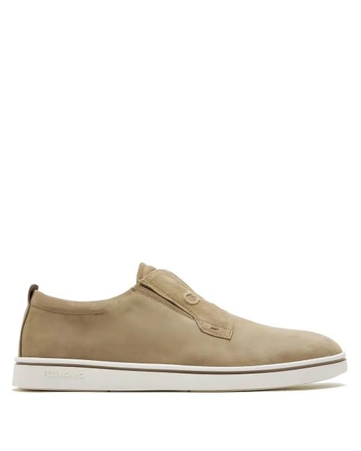 Ferragamo Brown Elastic-Panel Suede Loafers for men