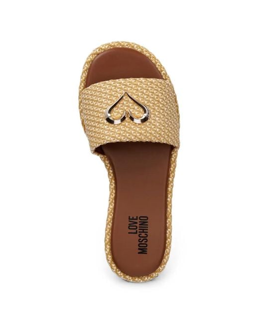 Love Moschino Natural Woven Heart-Plaque Sandals