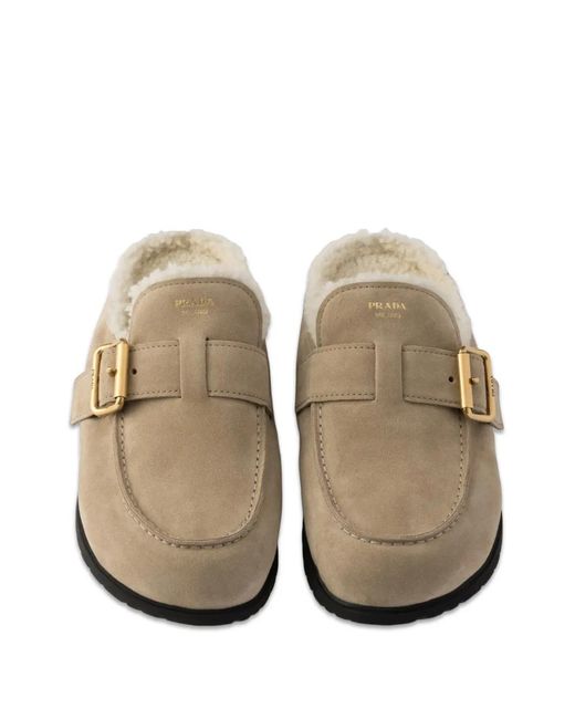 Mules En Daim Prada en coloris Natural