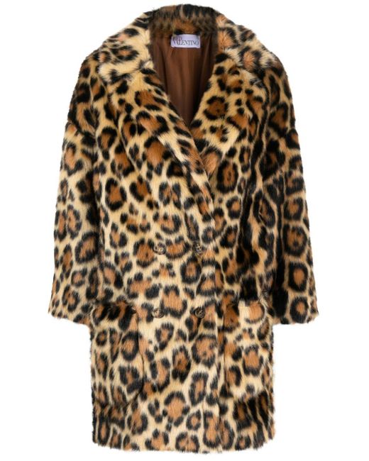 RED Valentino Brown Leopard-print Faux-fur Coat