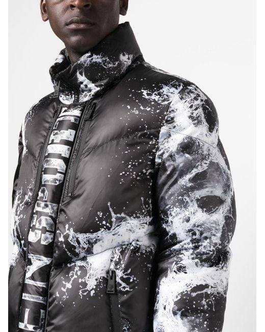 Philipp Plein Black Splash Extreme Padded Jacket for men