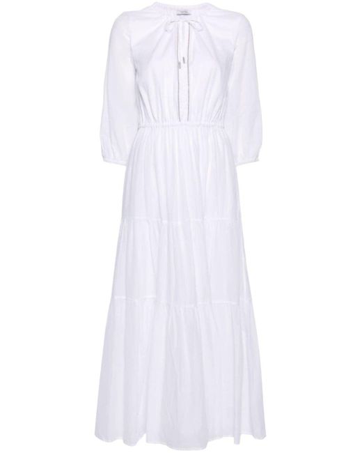 Peserico White Beaded-trim Cotton Midi Dress