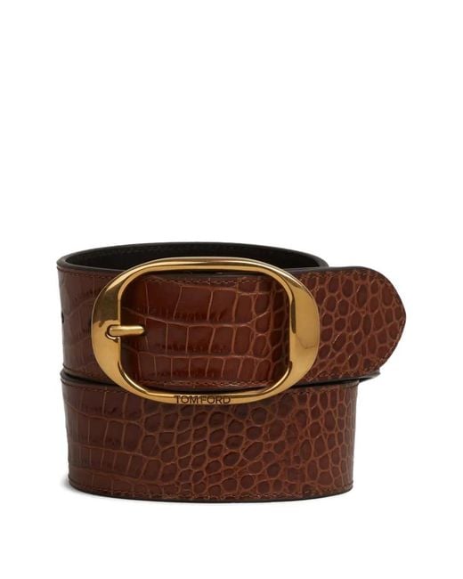 Tom Ford Brown Crocodile-Effect Buckle Belt for men
