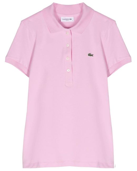 Lacoste Pink Polo-collar Jersey Polo Top