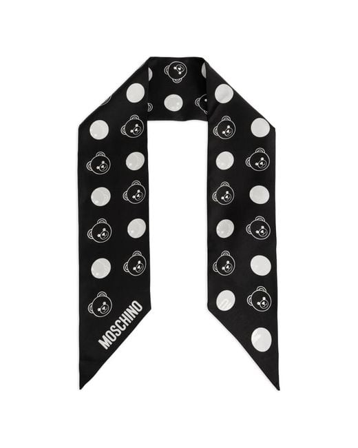 Moschino Black Bear Polka-Dot Silk Scarf