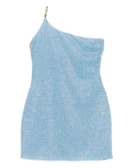 Oseree Blue Chain-Embellished One-Shoulder Dress