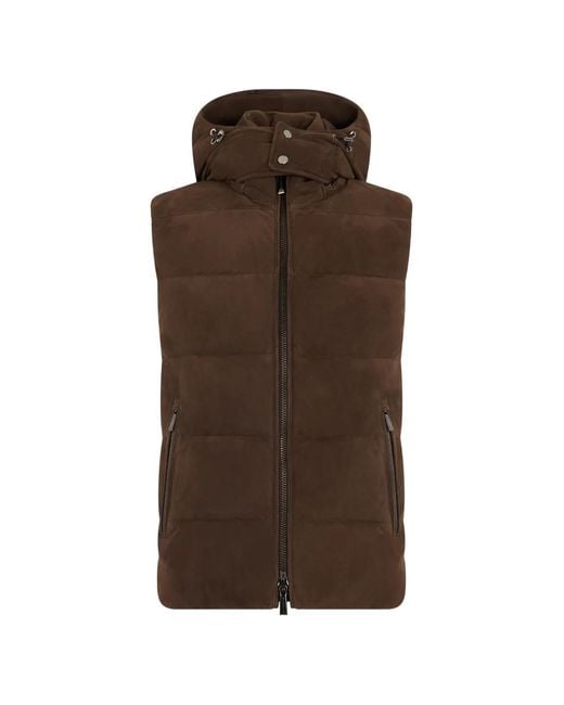 Moorer Brown Hooded Quilted Vest for men