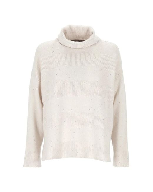 D.exterior White Roll-Neck Sweater