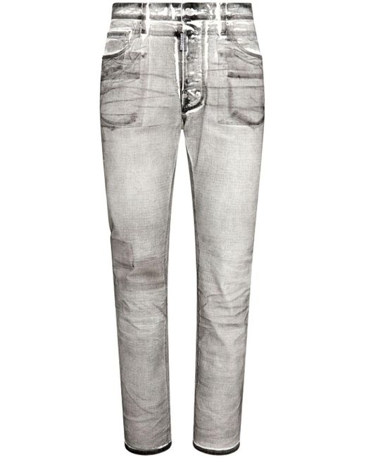 DSquared² Gray Whiskering-effect Mid-rise Slim-fit Jeans for men