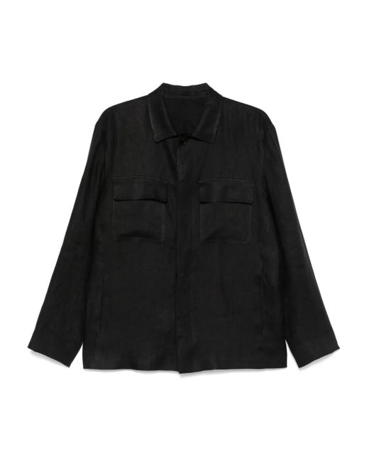 メンズ Lardini リネン オーバーシャツ Black
