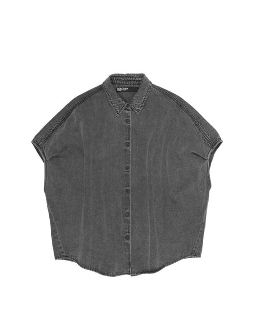 Bimba Y Lola Gray Buttoned Short-Sleeve Shirt