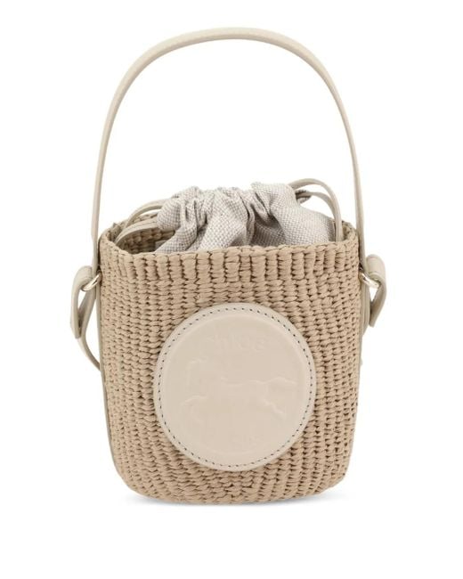 Chloé White Mini Horse Medal Woven Bucket Bag